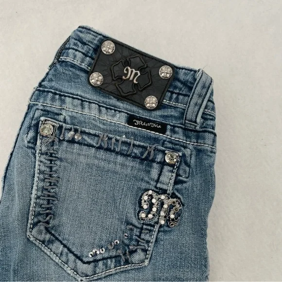 MISS ME JEANS Women’s JE534OB5X Boot Distressed knees embellished pockets sz 25 - Picture 6 of 14